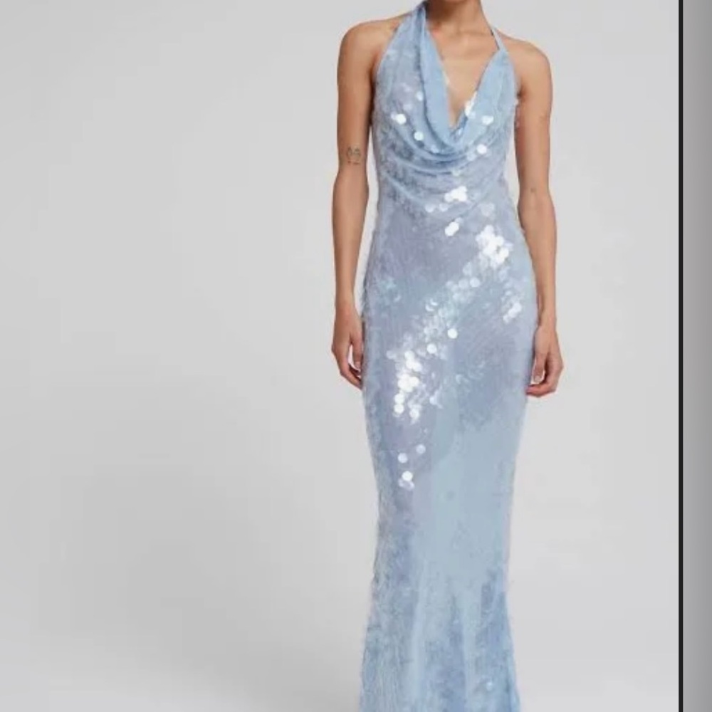 Blue rat & boa sequin dress